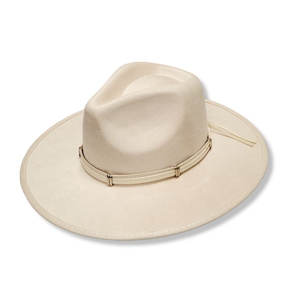 Accessories - Faux Suede Wide Brim Fedora With Tie Accent